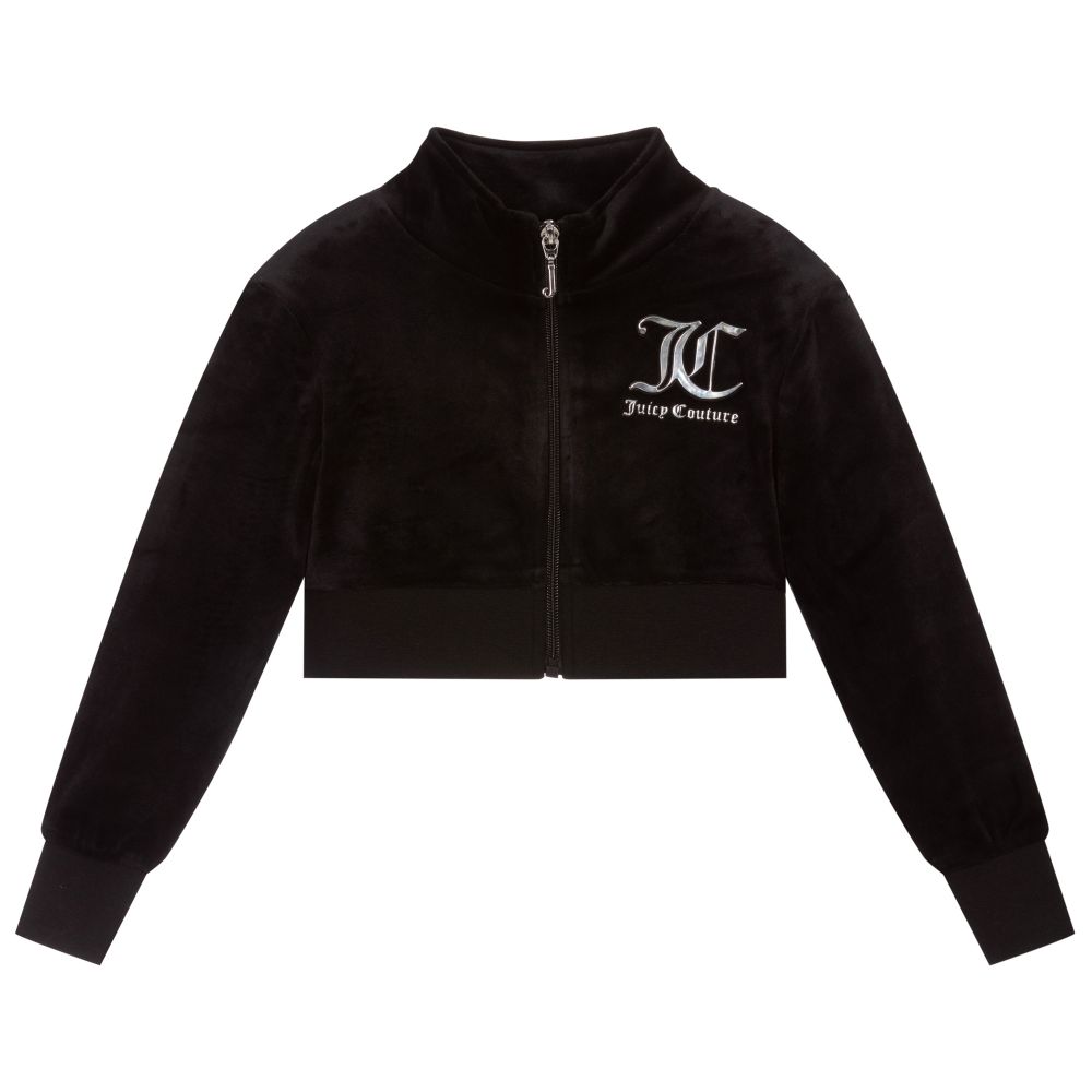 Girls Black Cropped Zip Up Top
