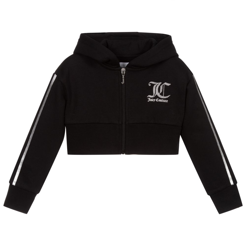 Girls Black Cropped Zip Up Top
