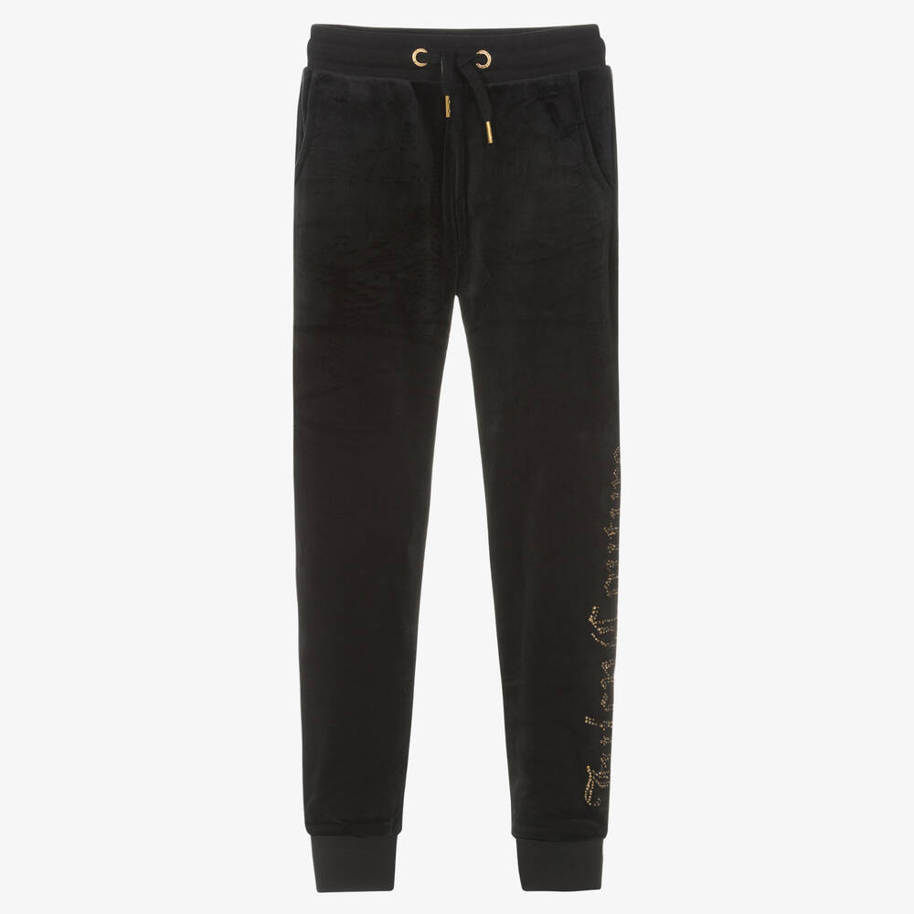 Juicy Couture - Girls Black Diamanté Velour Joggers | Childrensalon