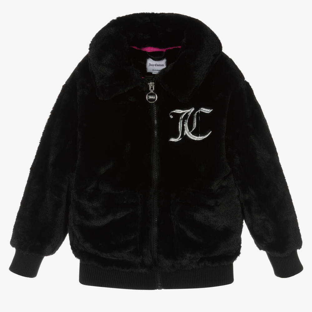 Juicy Couture - Girls Black Faux Fur Jacket  | Childrensalon