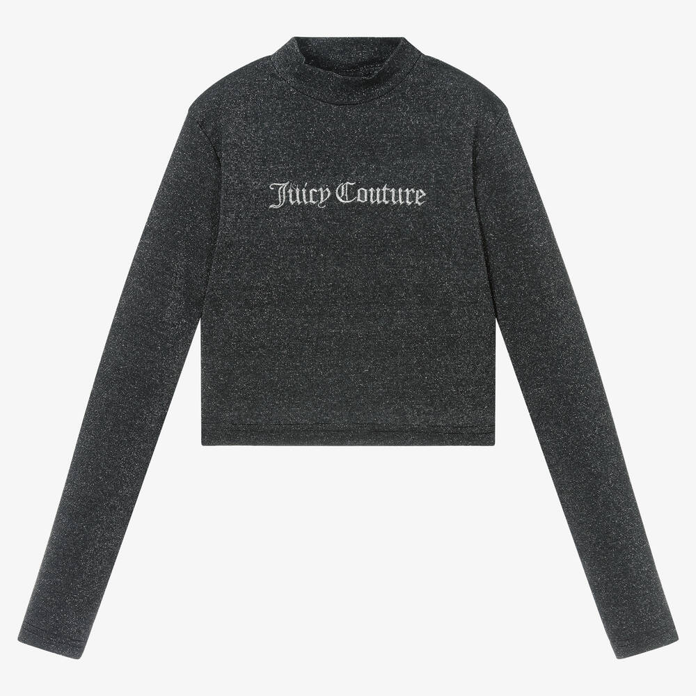 Juicy Couture - توب بياقة عالية قطن جيرسي لون أسود للبنات | Childrensalon