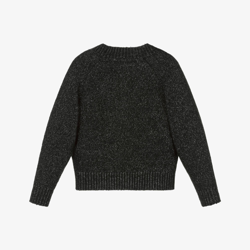 Juicy Couture-Girls Black & Silver Knitted Cardigan with Embroidered Logo | Childrensalon Outlet