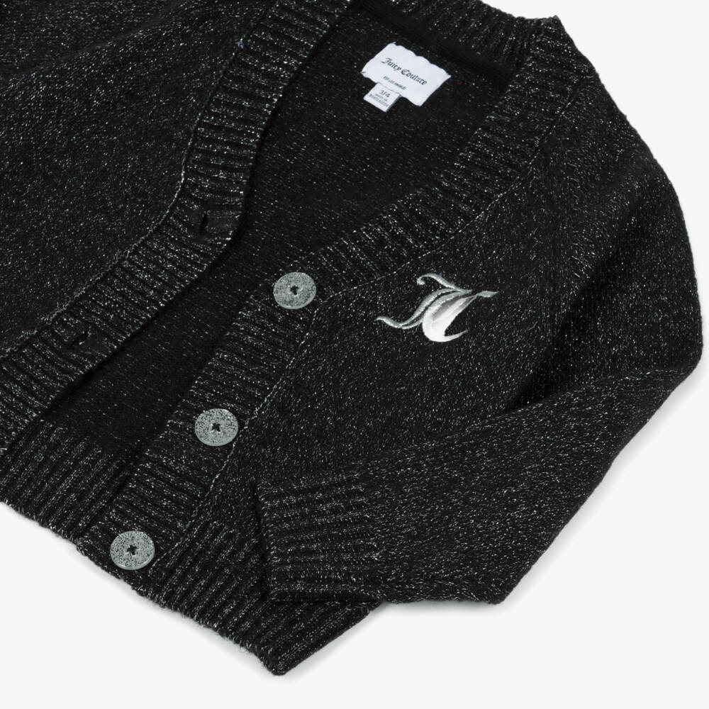 Juicy Couture-Girls Black & Silver Knitted Cardigan with Embroidered Logo | Childrensalon Outlet