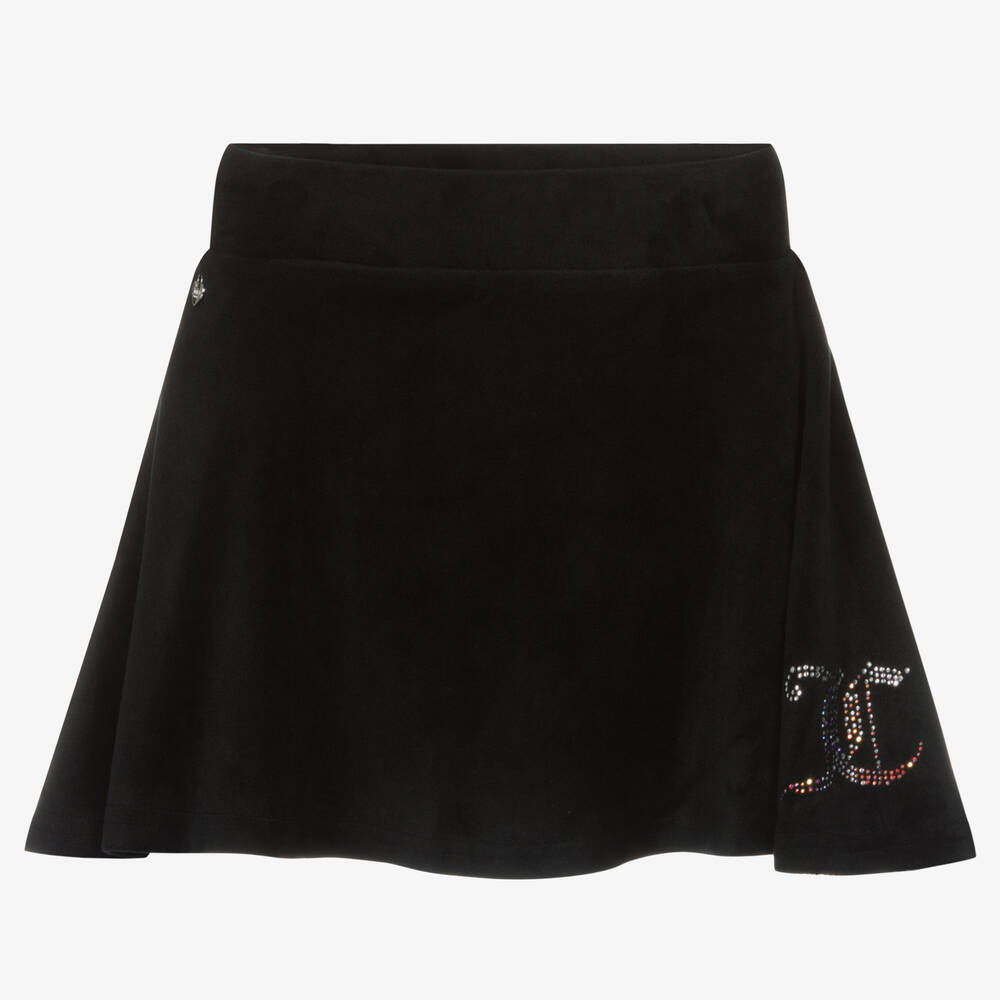 Juicy Couture - Girls Black Velour Diamanté Skirt | Childrensalon