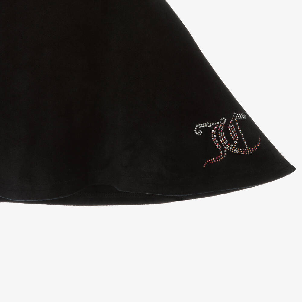 Juicy Couture-Girls Black Velour Diamanté Skirt | Childrensalon Outlet