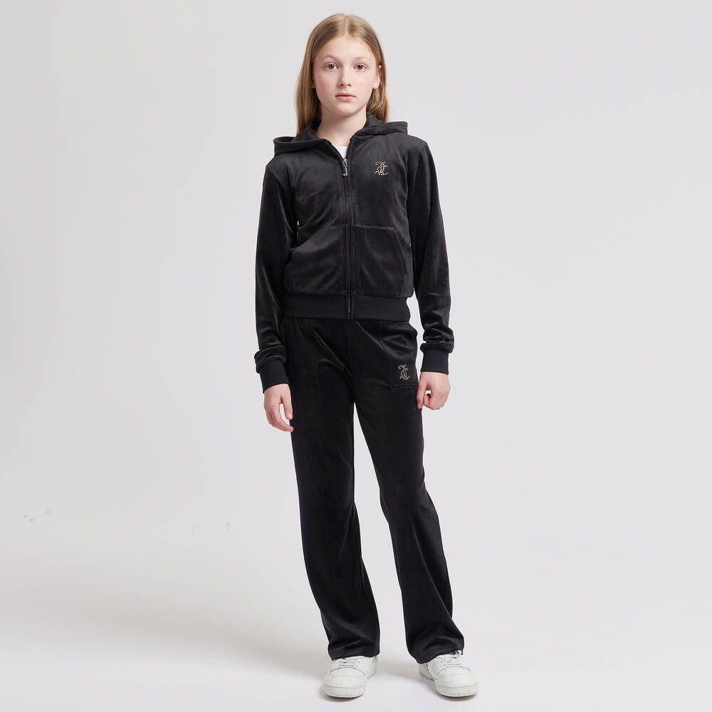 Juicy Couture-Girls Black Velour Flared Joggers | Childrensalon Outlet