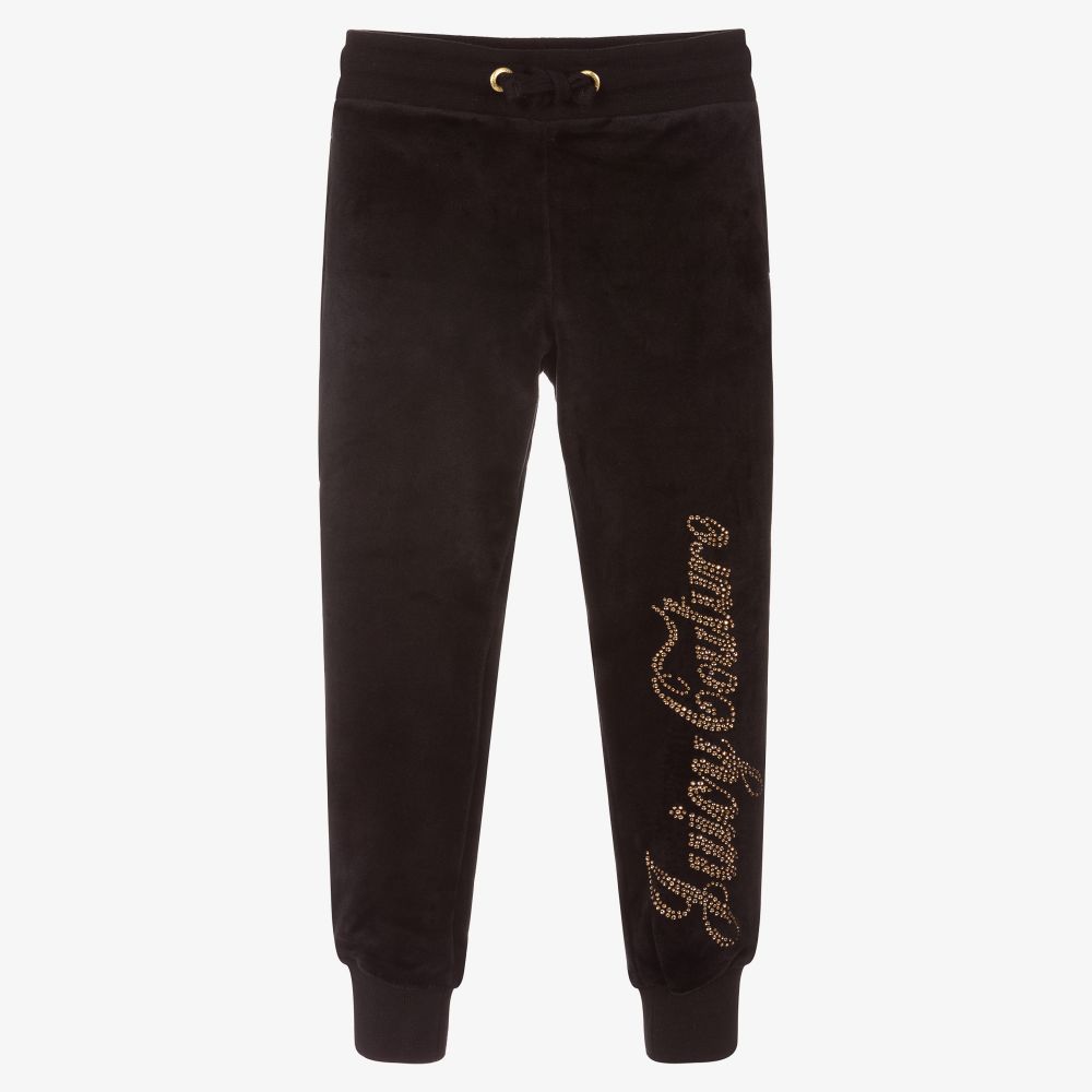 Juicy Couture - Girls Black Velour Joggers | Childrensalon