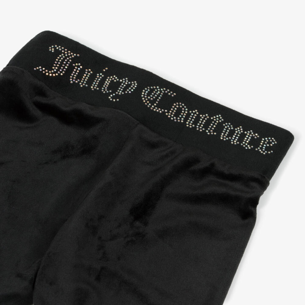 Juicy Couture-Girls Black Velour Joggers with Diamanté Logo | Childrensalon Outlet