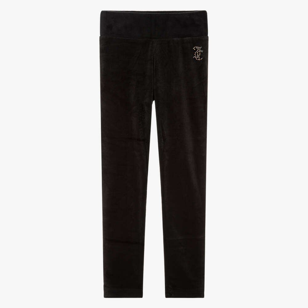 Juicy Couture-Girls Black Velour Joggers with Diamanté Logo | Childrensalon Outlet