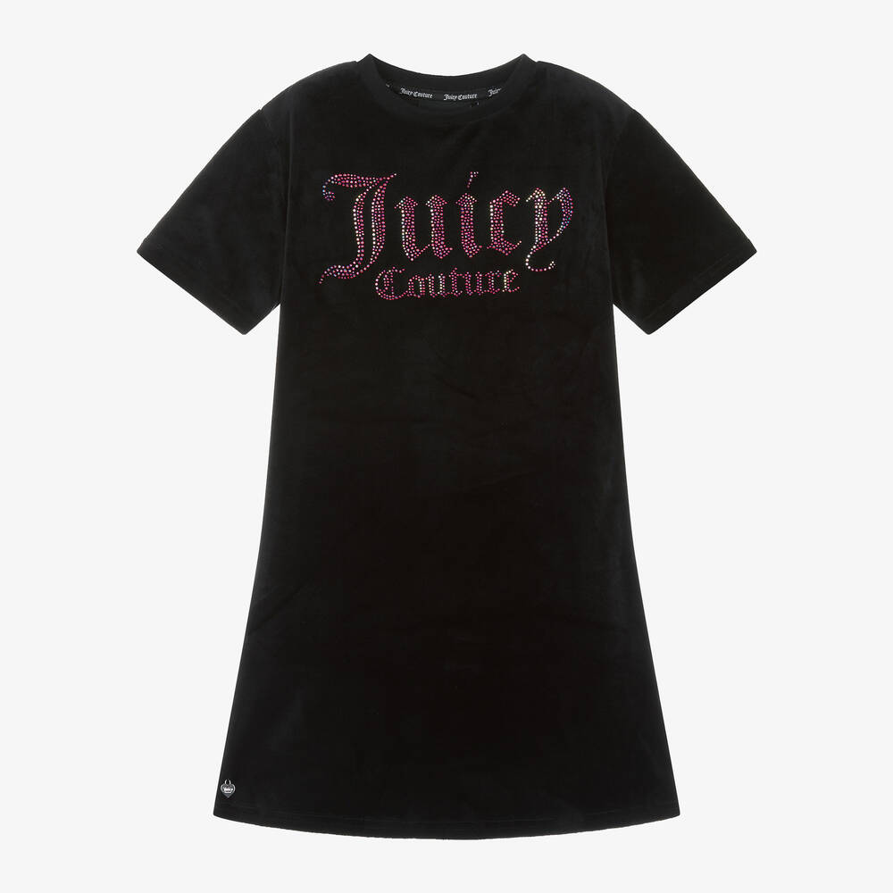 Juicy Couture-فستان قطيفة لون أسود مزين بديامنتي | Childrensalon Outlet