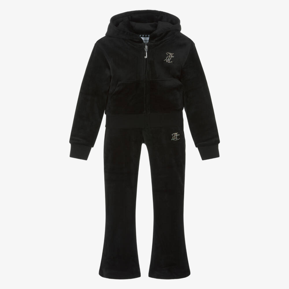 Juicy Couture-Girls Black Velour Tracksuit with Diamanté Logo | Childrensalon Outlet