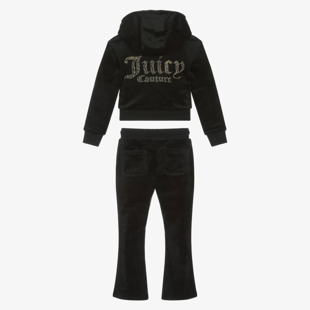 Juicy Couture-Girls Black Velour Tracksuit with Diamanté Logo | Childrensalon Outlet