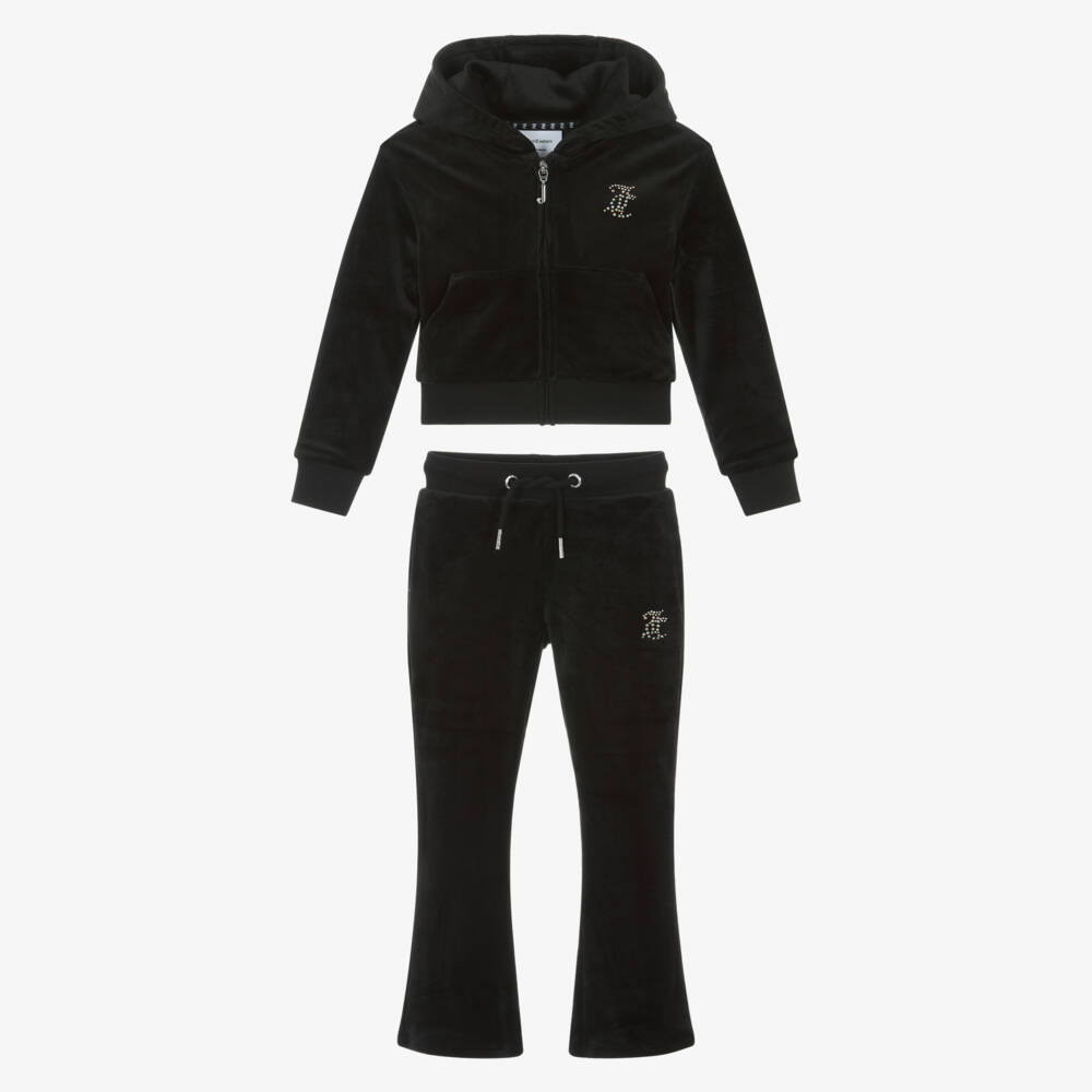 Juicy Couture-Girls Black Velour Tracksuit with Diamanté Logo | Childrensalon Outlet