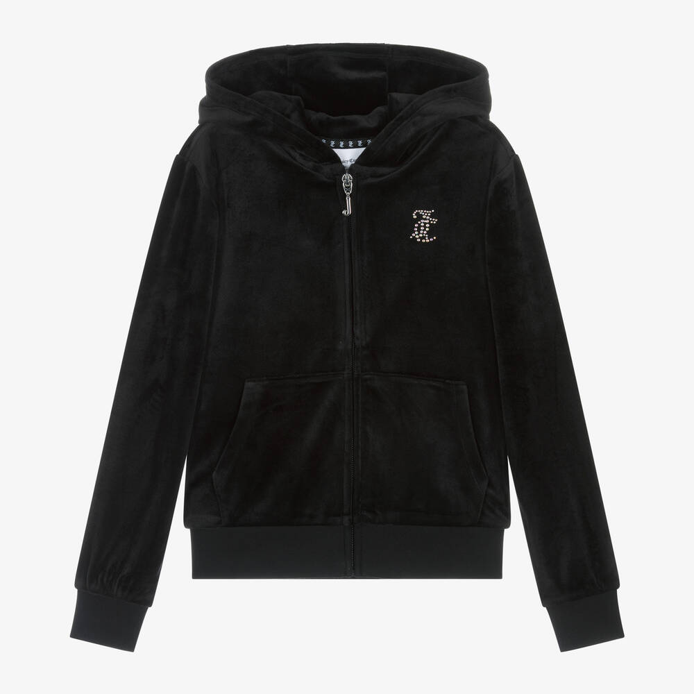 Juicy Couture-Girls Black Velour Zip-Up Top | Childrensalon Outlet