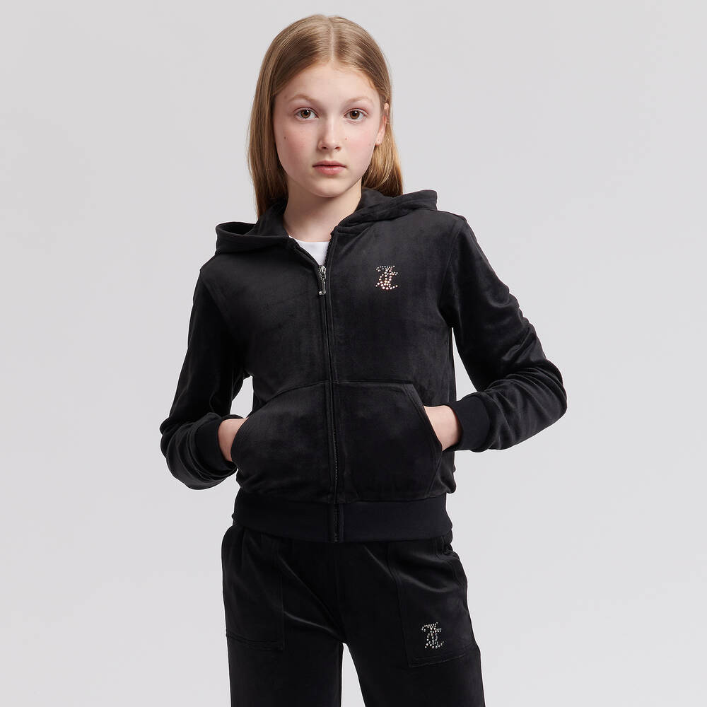 Juicy Couture-Girls Black Velour Zip-Up Top | Childrensalon Outlet