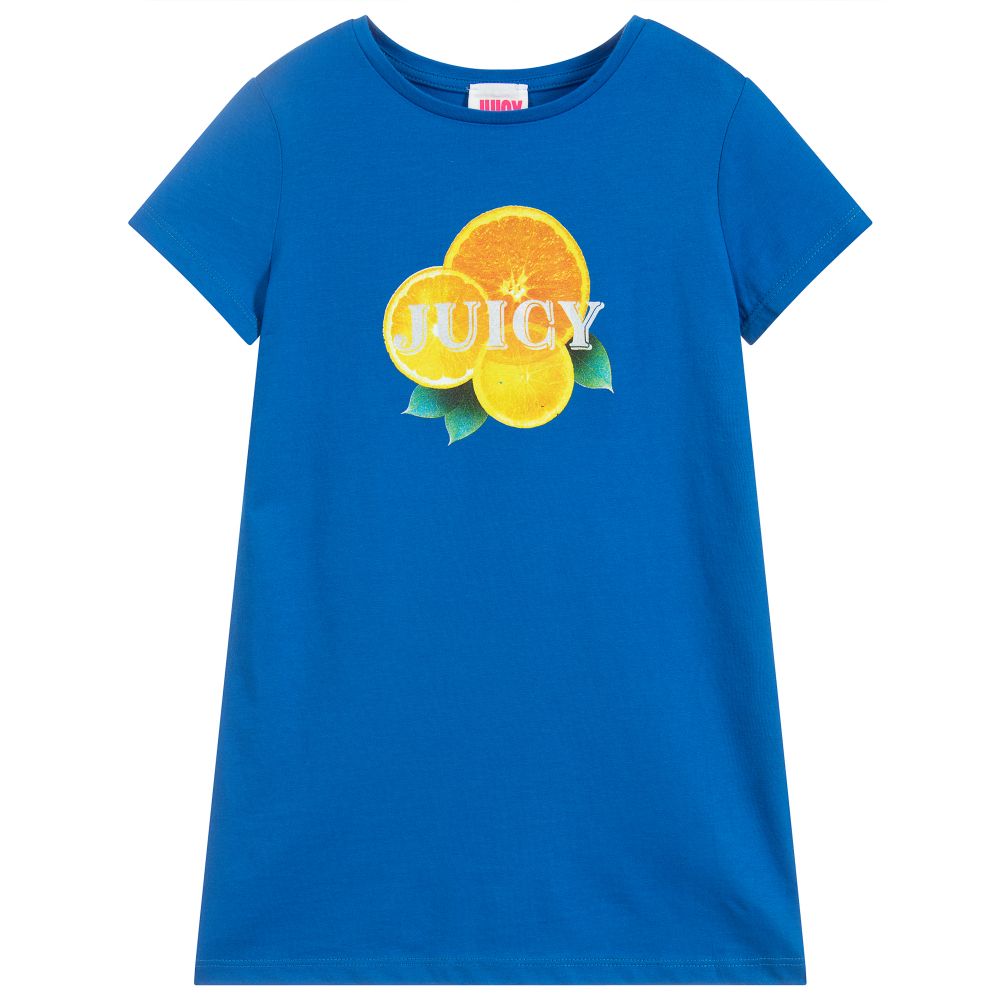Juicy Couture - Girls Blue Cotton Jersey Dress | Childrensalon