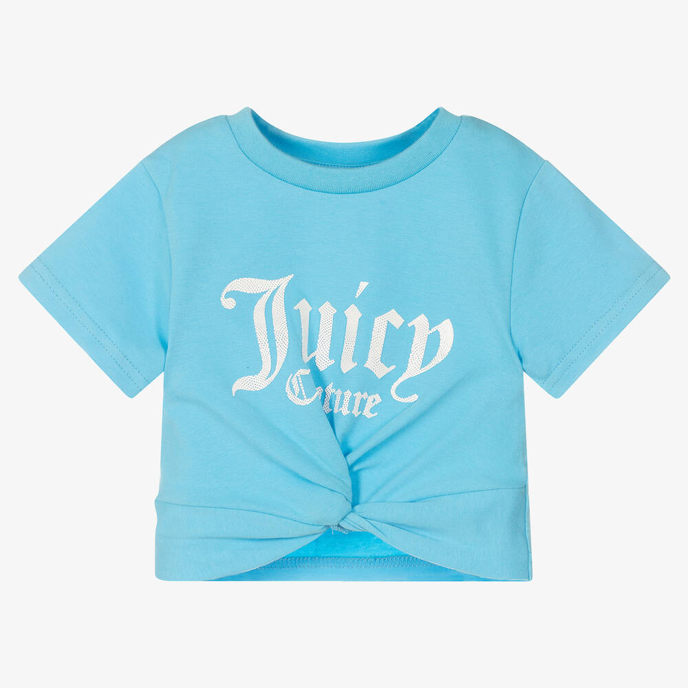 Juicy Couture - Girls Blue Cotton Logo T-Shirt | Childrensalon