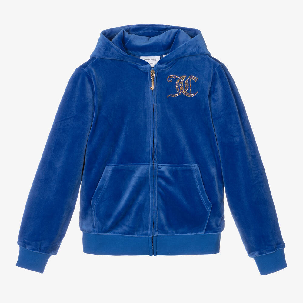 Juicy Couture - Sweat à capuche bleu strassé zippé | Childrensalon