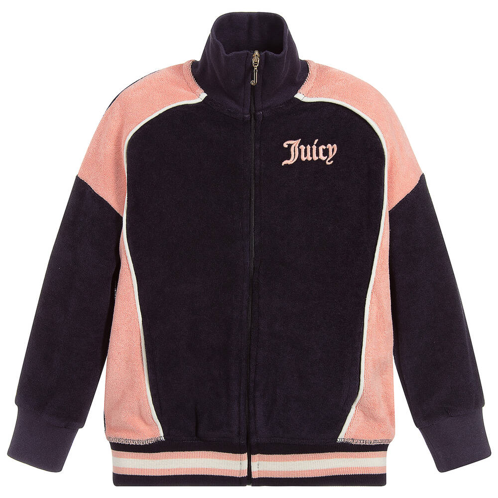 Juicy Couture - توب بسحّاب قطن تيري لون كحلي وزهري للبنات | Childrensalon