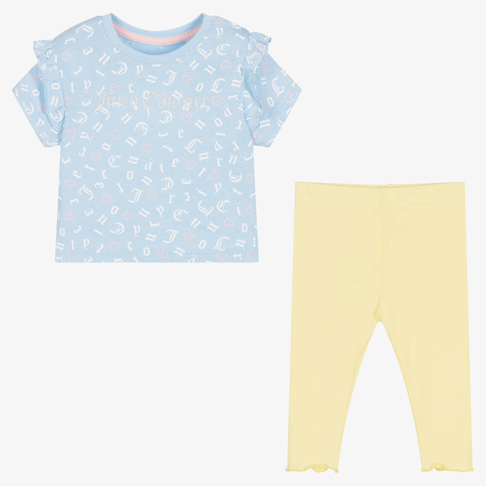 Juicy Couture-Girls Blue Top & Yellow Leggings Set | Childrensalon Outlet