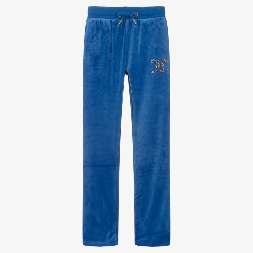 Girls Blue Velour Flared Joggers