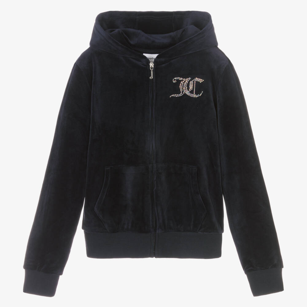 Juicy Couture-Голубой велюровый гламурный худи на молнии для девочек | Childrensalon Outlet