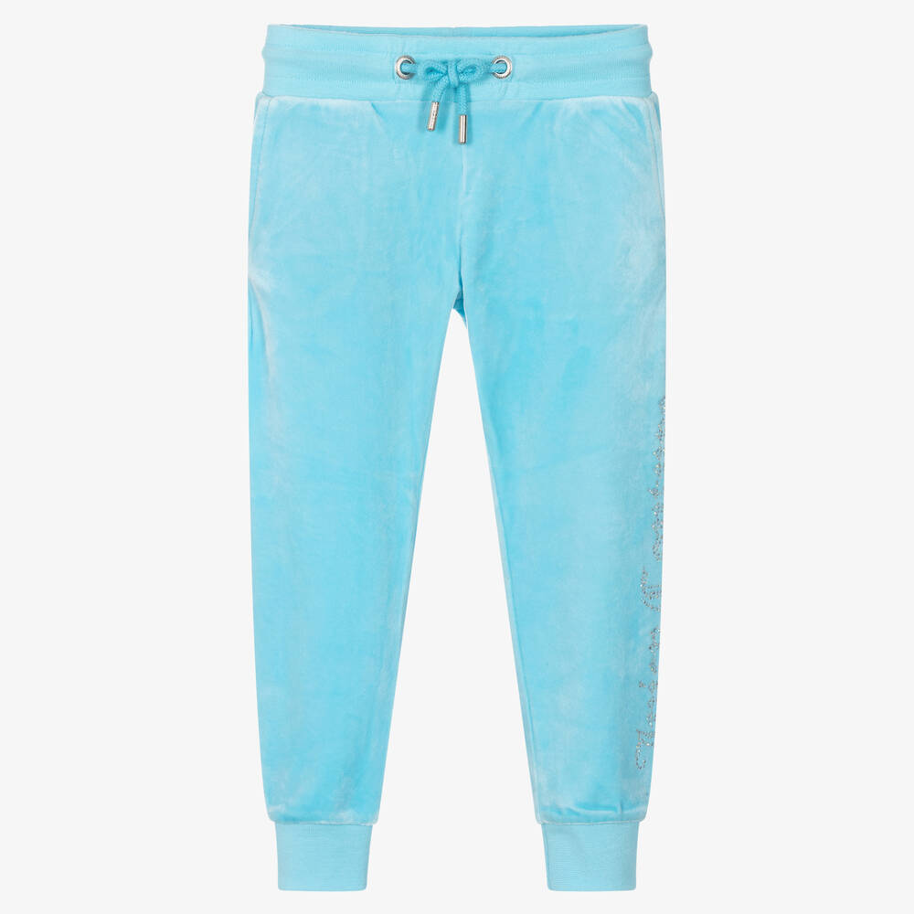 Juicy Couture - Girls Blue Velour Joggers | Childrensalon