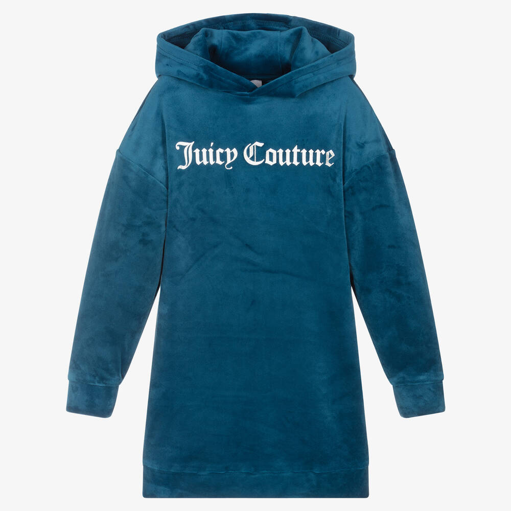 Juicy Couture - Girls Blue Velour Logo Dress | Childrensalon