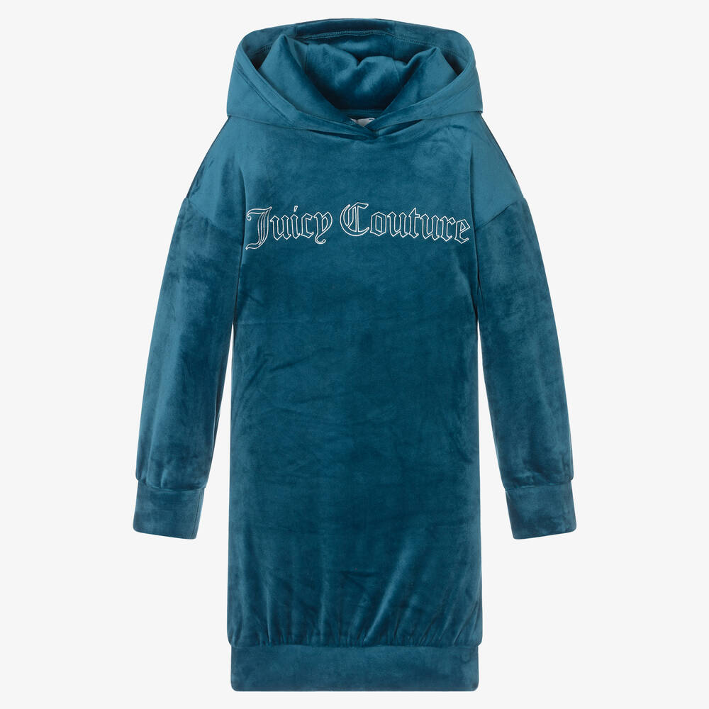 Juicy Couture - Girls Blue Velour Logo Dress | Childrensalon