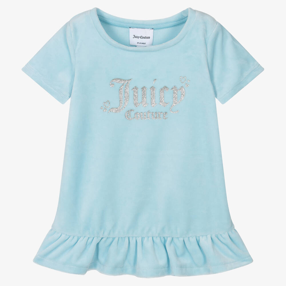 Juicy Couture - Girls Blue Velour Logo Dress | Childrensalon