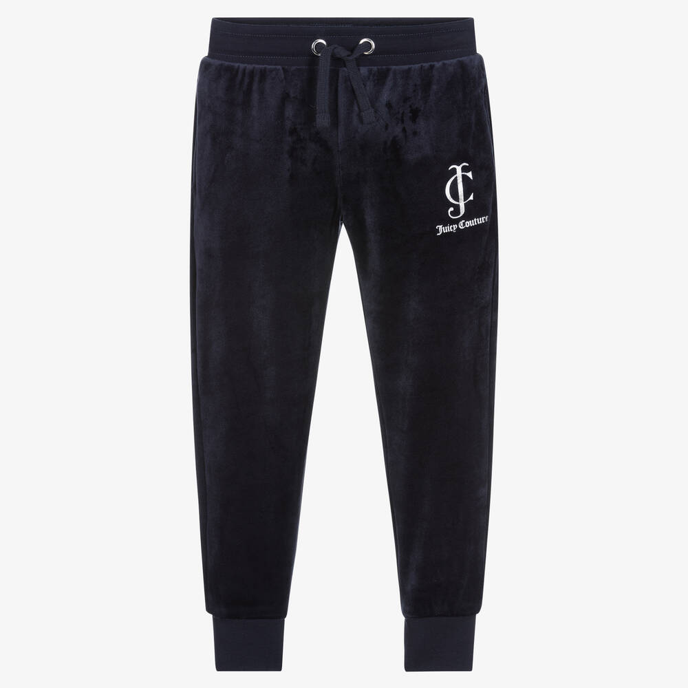 Juicy Couture - Girls Blue Velour Logo Joggers | Childrensalon