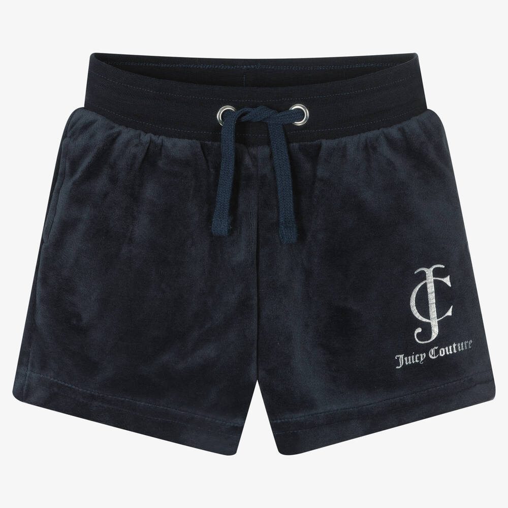 Juicy Couture - Girls Blue Velour Logo Shorts | Childrensalon