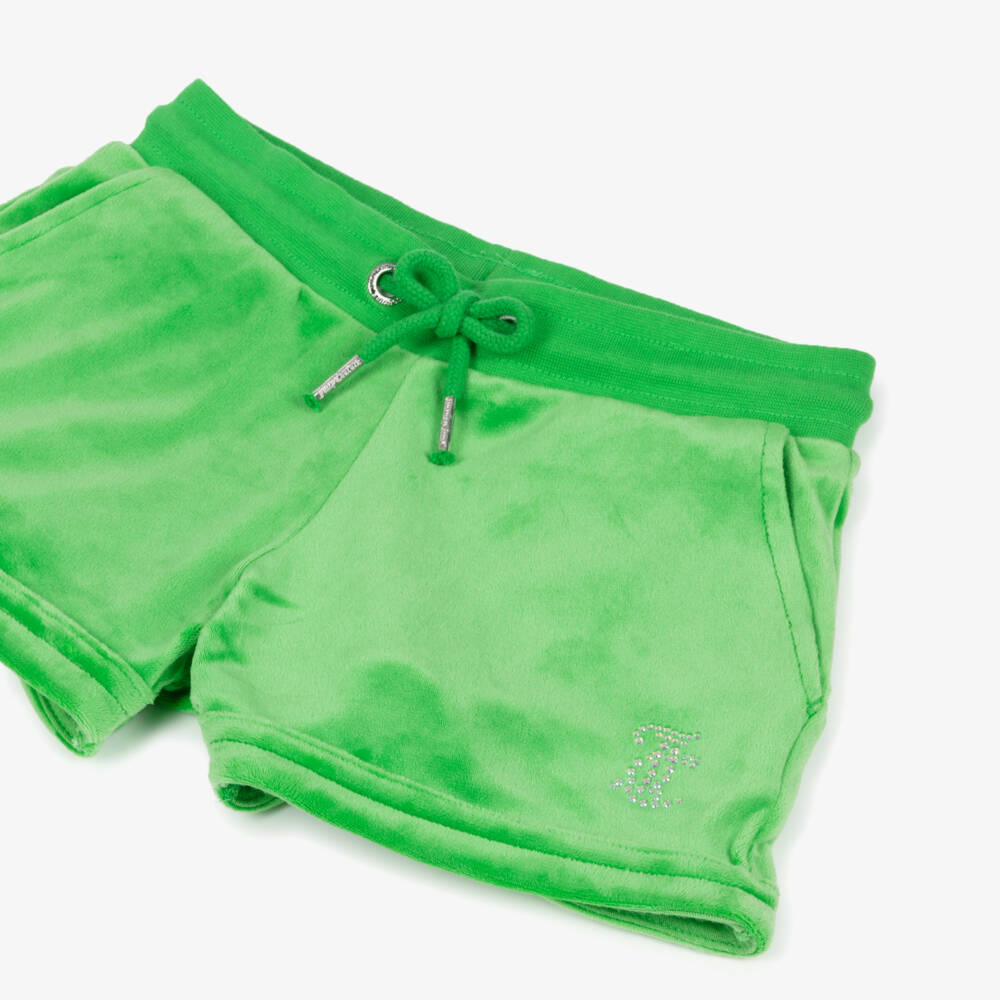 Juicy Couture-Girls Bright Green Velour Shorts with Diamanté Logo | Childrensalon Outlet