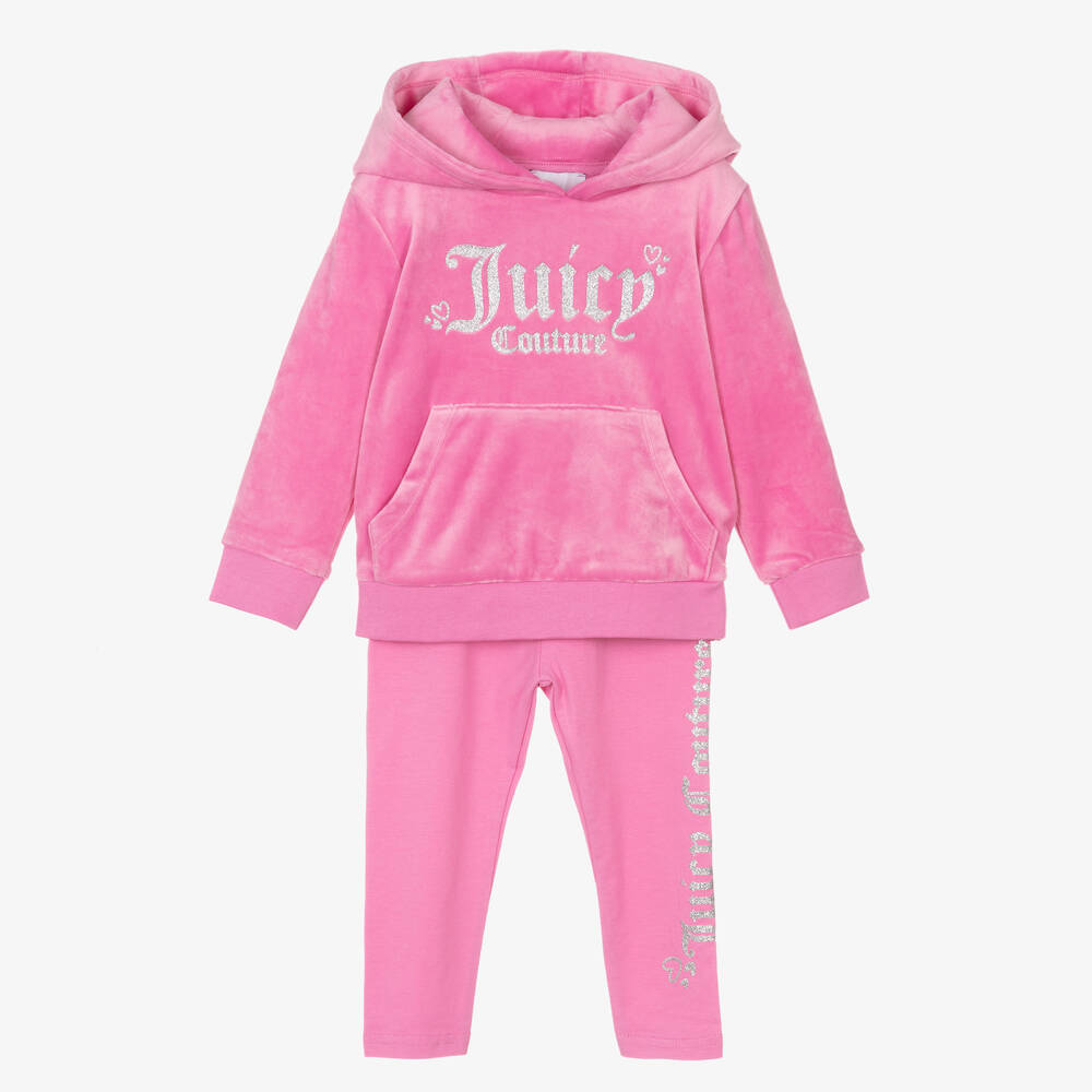 Juicy Couture - طقم ليقنز  أطفال بناتي قطيفة لون زهري | Childrensalon