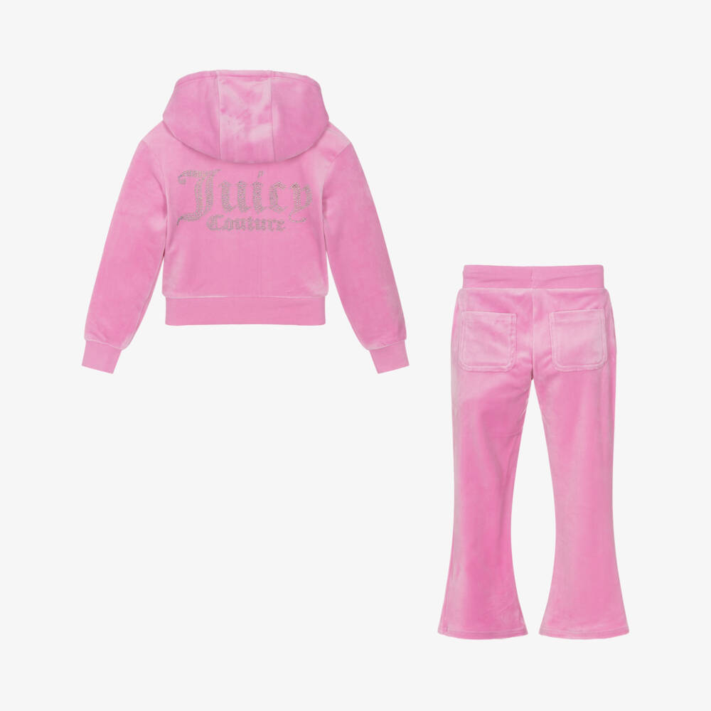 Juicy Couture-Girls Bright Pink Velour Tracksuit with Diamanté Logo | Childrensalon Outlet