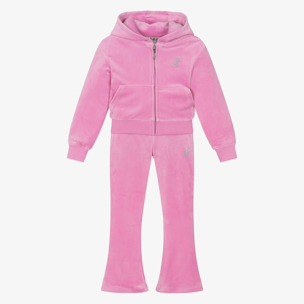 Juicy Couture-Girls Bright Pink Velour Tracksuit with Diamanté Logo | Childrensalon Outlet