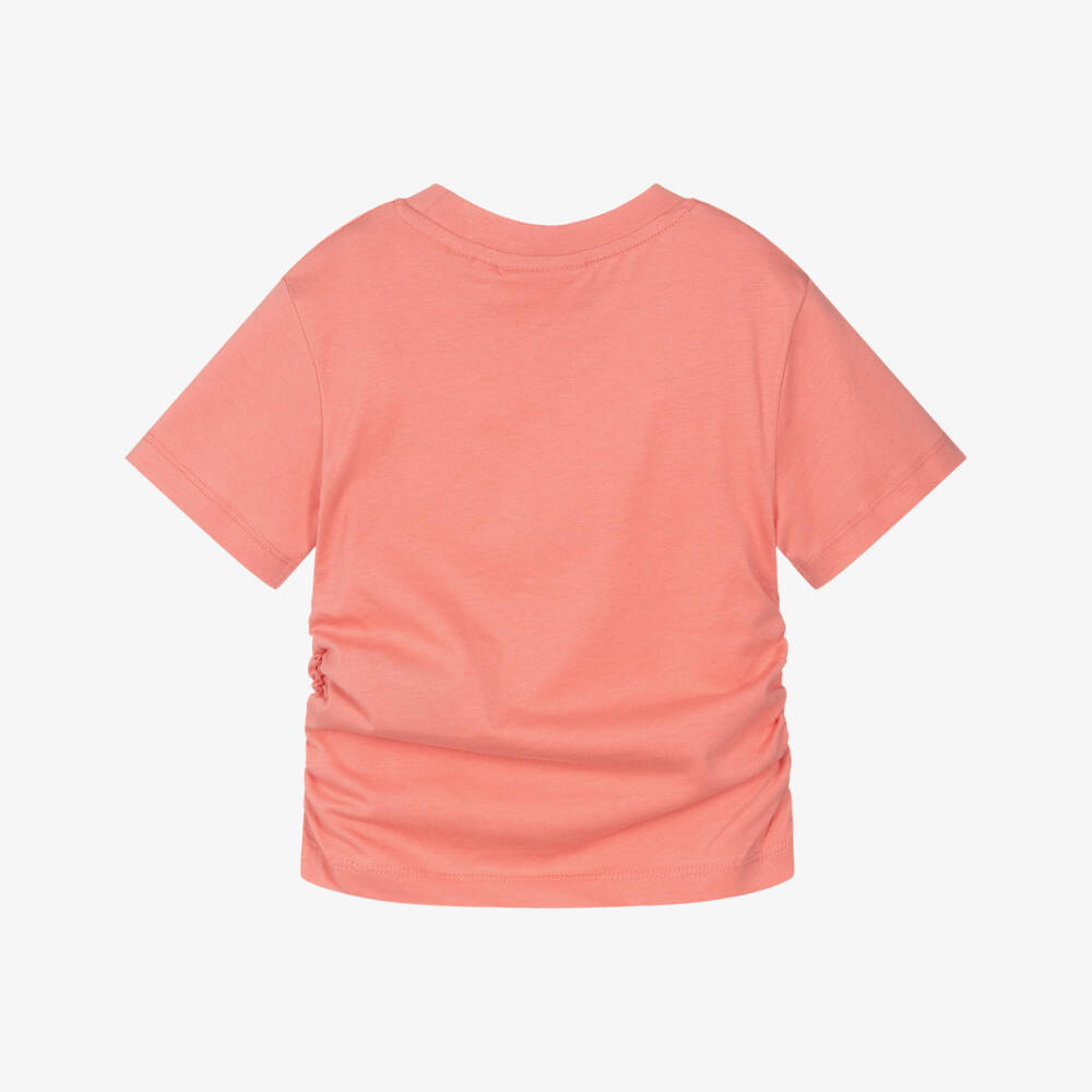 Juicy Couture-Girls Coral Pink Cotton T-Shirt with Diamanté Logo | Childrensalon Outlet