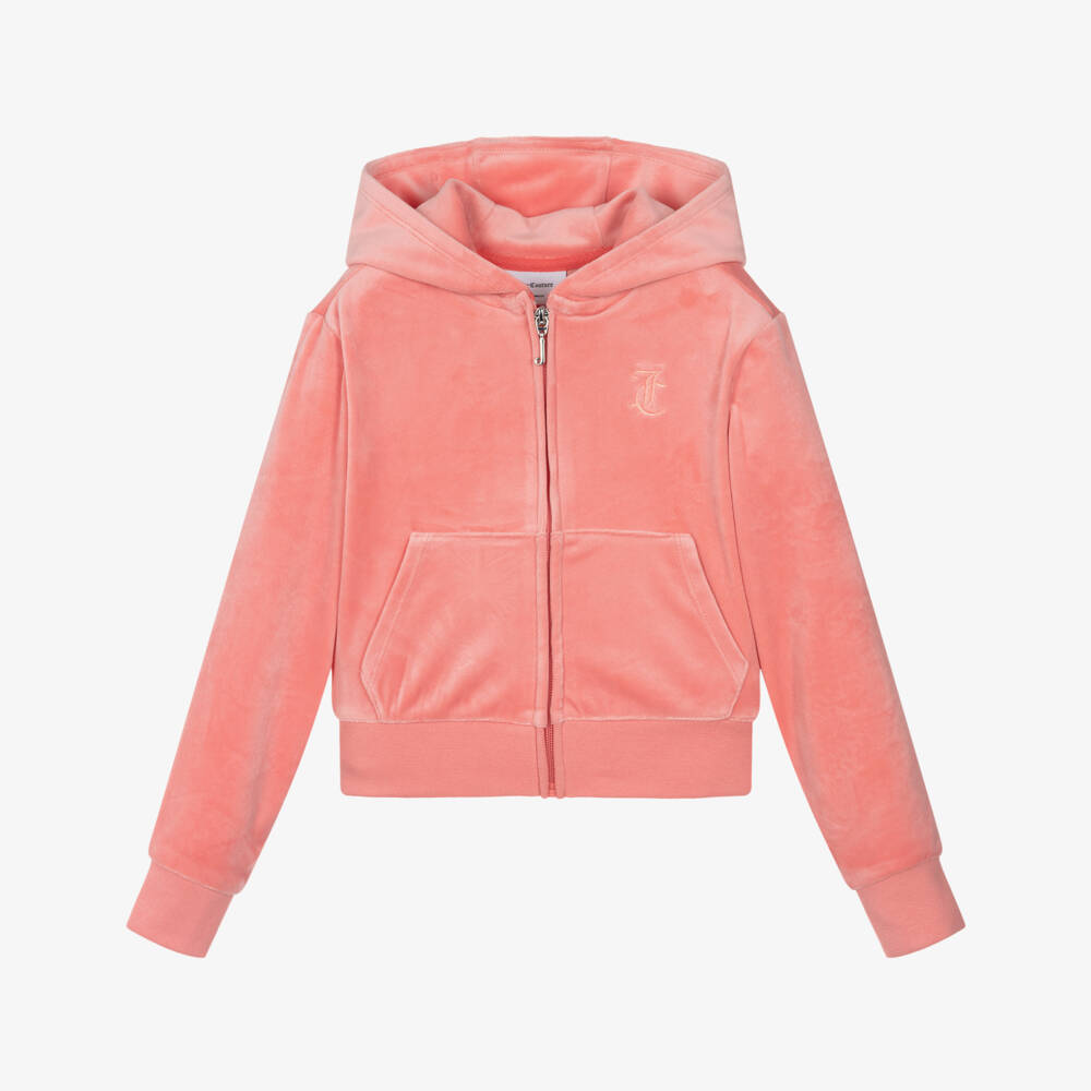 Juicy Couture-Girls Coral Pink Velour Zip-Up Top | Childrensalon Outlet