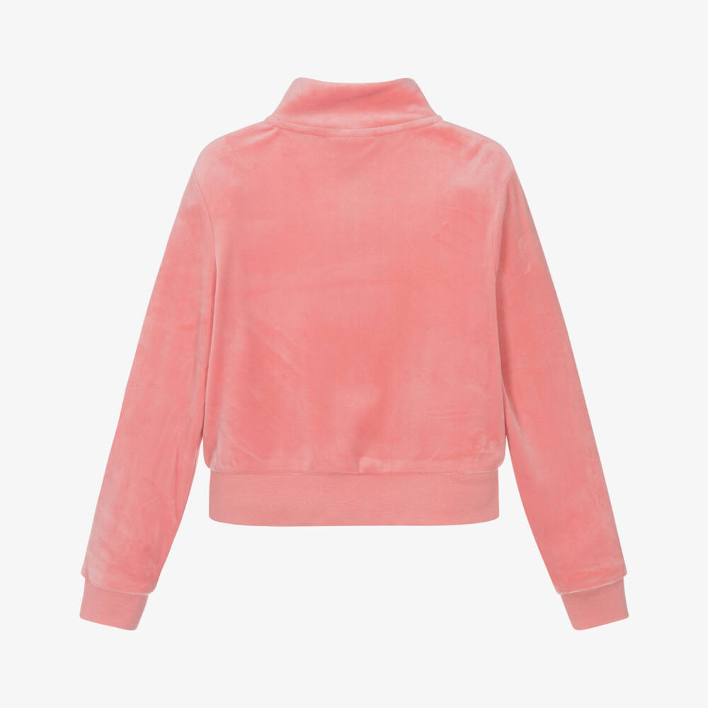 Juicy Couture-Girls Coral Pink Velour Zip-Up Top with Diamanté Logo | Childrensalon Outlet