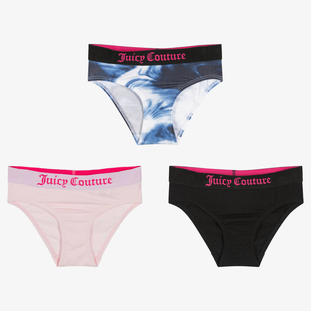 Juicy Couture Logo Hipster Panties - Pack Of 3 In Blk/hth Gry/ruby