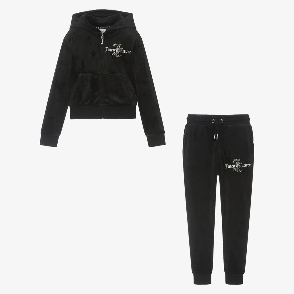 Juicy Couture-Girls Elegant Black Velour Ensemble | Childrensalon Outlet