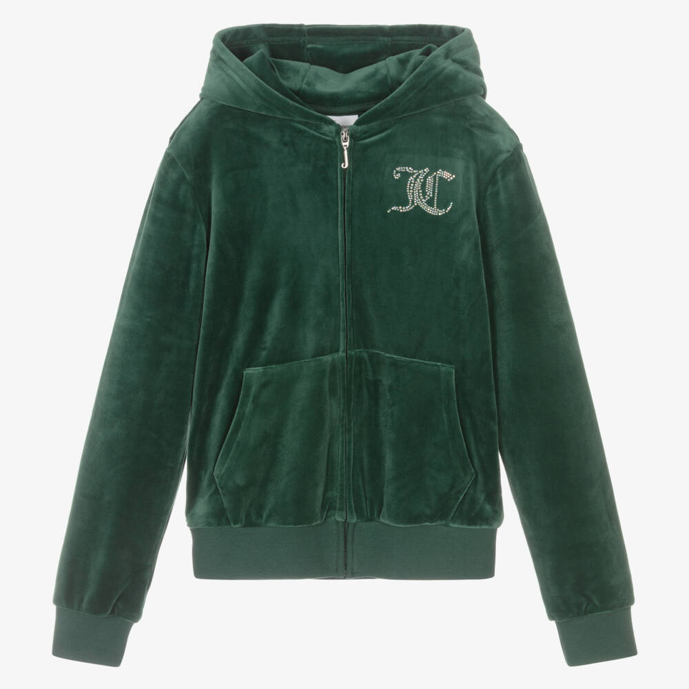 Juicy Couture-Girls Emerald Velour Sparkle Hoodie | Childrensalon Outlet