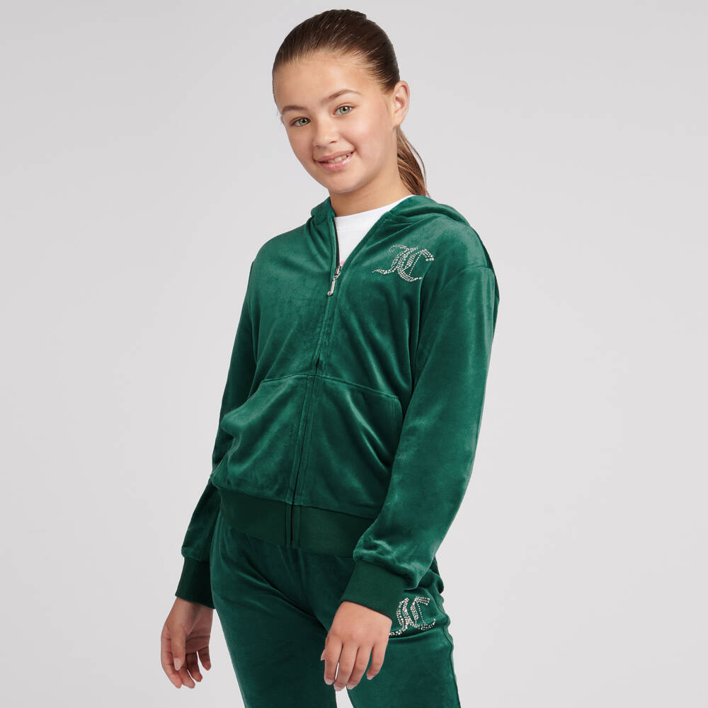 Juicy Couture-Изумрудный велюровый блестящий худи для девочек | Childrensalon Outlet