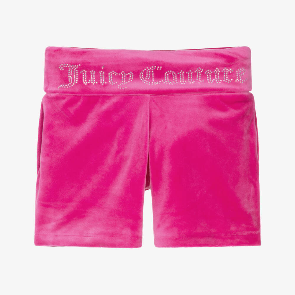 Juicy Couture-Girls Fuchsia Pink Velour Shorts with Diamanté Logo | Childrensalon Outlet