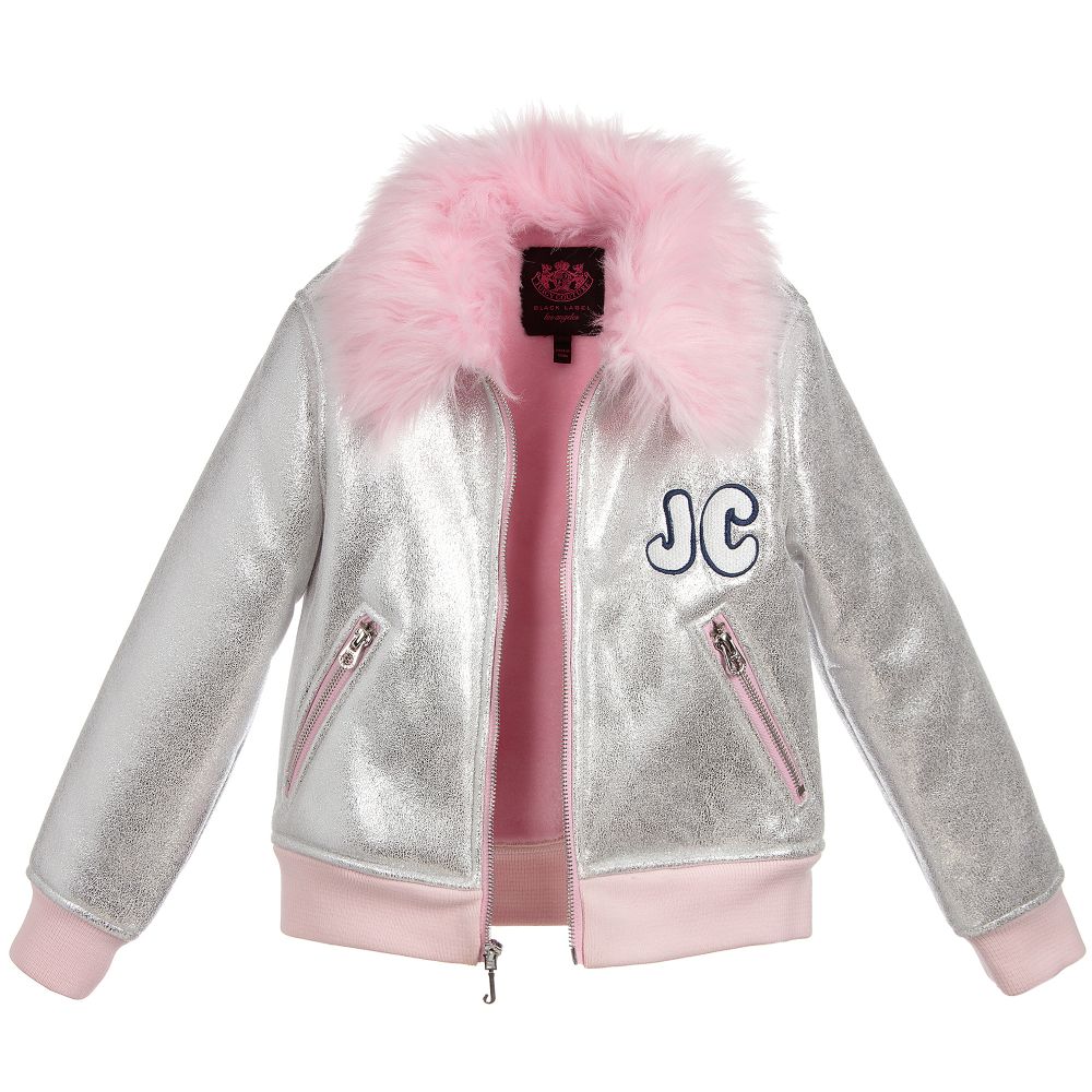 Juicy Couture-Girls Fur Lined Silver Jacket | Childrensalon Outlet