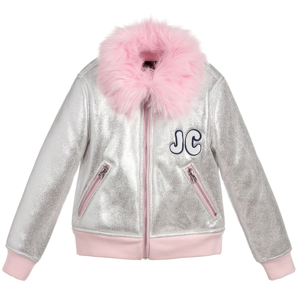 Juicy Couture - Girls Fur Lined Silver Jacket | Childrensalon