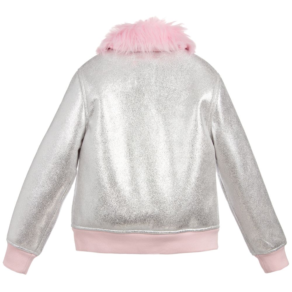 Juicy Couture-Girls Fur Lined Silver Jacket | Childrensalon Outlet
