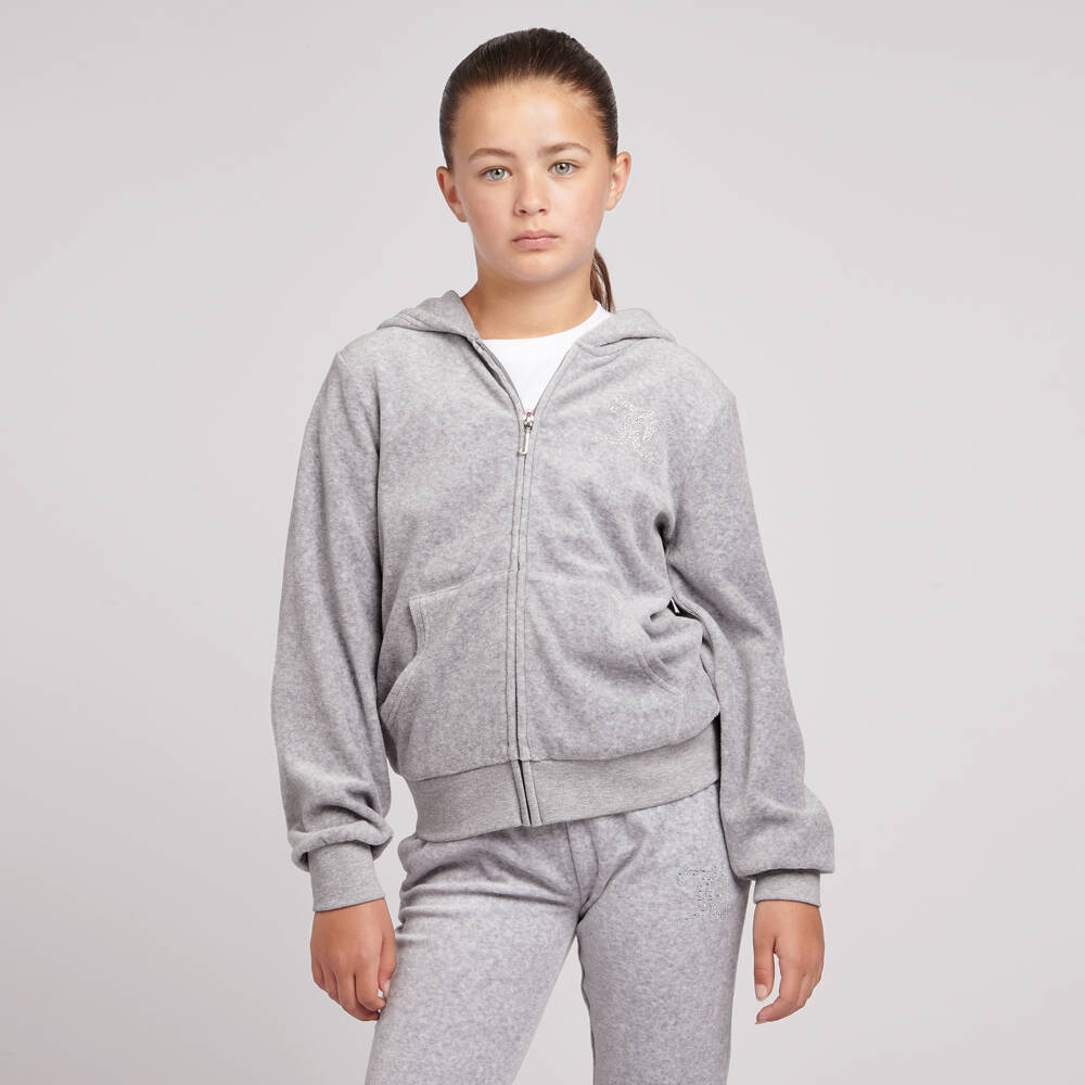 Juicy Couture-Girls Glam Grey Diamanté Hoodie | Childrensalon Outlet