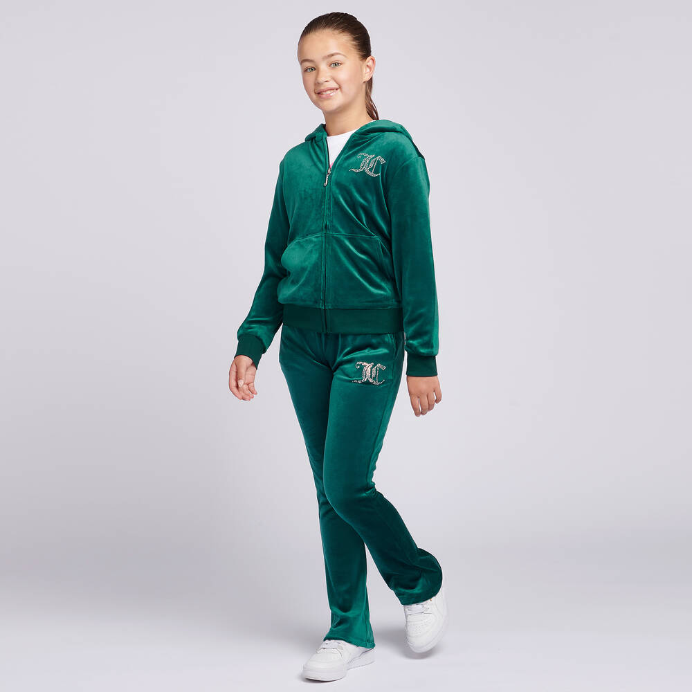 Juicy Couture-Girls Green Velour Flared Joggers | Childrensalon Outlet