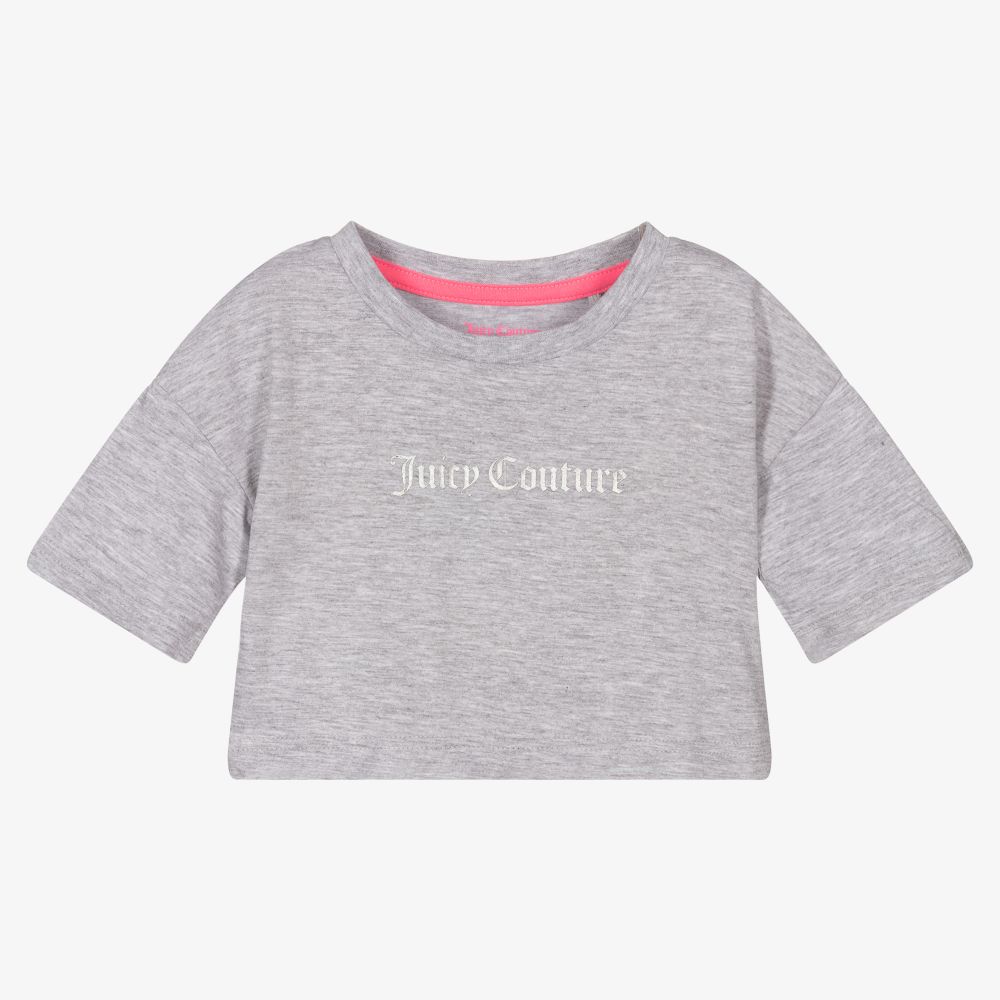 Juicy Couture - Girls Grey Cotton T-shirt | Childrensalon